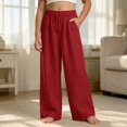 thumbnail image 2 of Ticikt Girls Solid Wide Leg Pants, Drawstring Elastic Waist Casual Loose Fit Long Trousers with Side Pockets for Kids,Red, 2 of 4