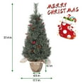 thumbnail image 2 of 3ft Pre-Lit Small Artificial Mini Christmas Tree, Christmas Tree Prelit with Vintage Potted Base, Flocked Snow 78 White Led Lights & Red Berries, Home Decor Indoor for Bedroom, Fireplace, 2 of 9