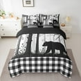 thumbnail image 2 of Manfei Wild Bear Twin Bedding Sets, Jungle Animal Wildlife Bedding Comforter Set, Black White Grid Check Sheet Sets, Breathable Home Decor Reversible 7 Pieces, 2 of 8