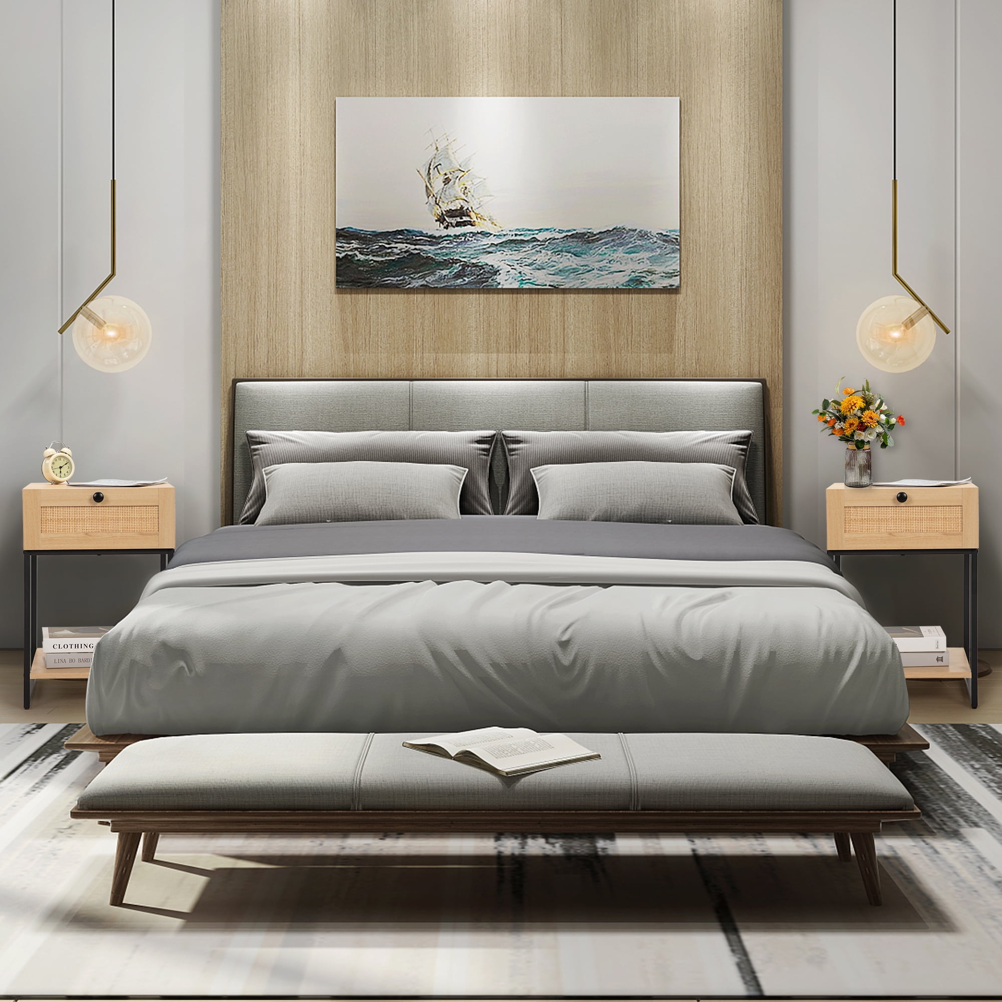 iRerts End Tables Set of 2, Modern Farmhouse Nightstand Bedside Table