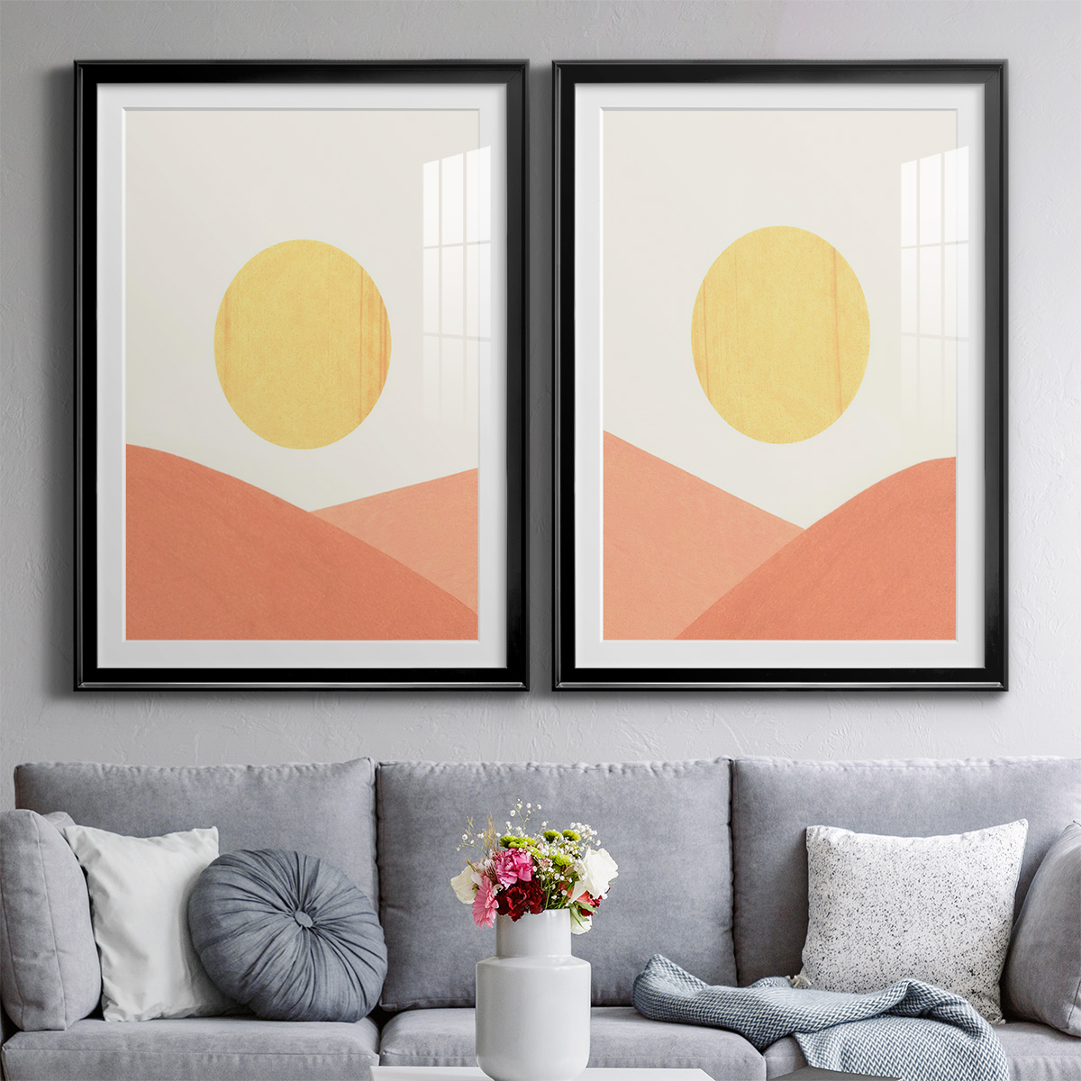 Wexford Home Simple Boho Sun I Premium Framed Print, 26.5" x 36.5" - Ready to Hang, Black (Set of 2)