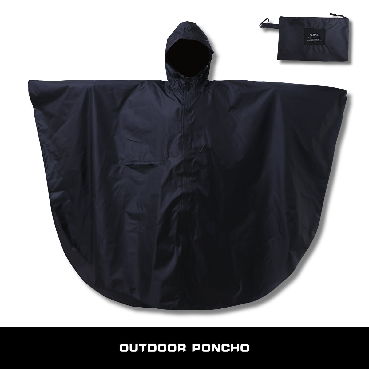 Emergency PVC Black Waterproof Light Weight Packable Hooded Cape Rain Poncho 