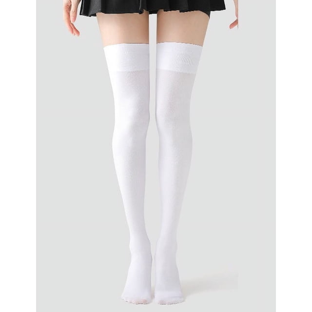 Calcetines largos antideslizantes por encima de la rodilla para mujer, medias blancas finas hasta la mitad de la pantorrilla, de seda negra y blanca, calcetines largos hasta el muslo para