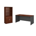 thumbnail image 1 of Pemberly Row Set of 2 60W Credenza Desk & 5-Shelf Bookcase in Hasnen Cherry, 1 of 14