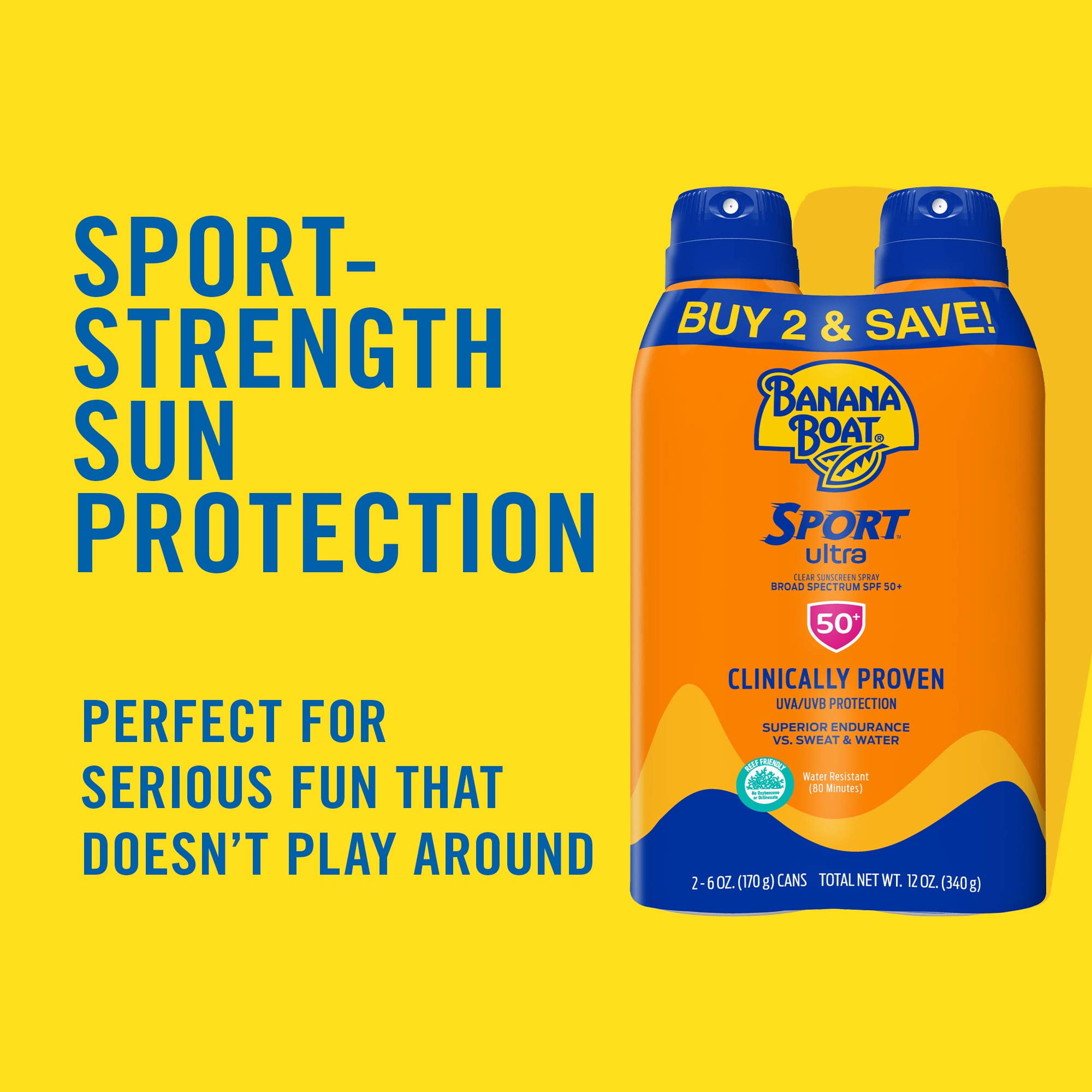 Banana Boat Sport Ultra, Reef Friendly, Broad Spectrum Sunscreen Spray, SPF 50 (Pack of 12)