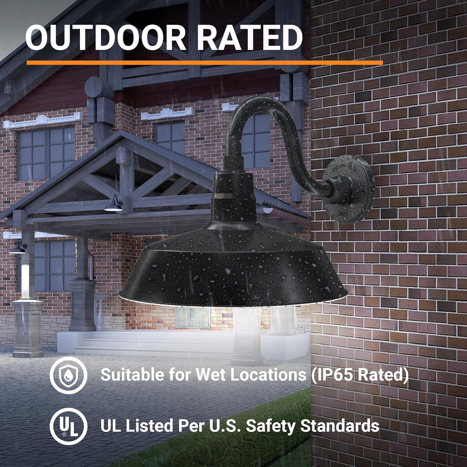 14in. Satin Black Outdoor Gooseneck Barn Light Fixture with 10in. Long Extension Arm - Wall Sconce Farmhouse, Vintage, Antique Style - UL Listed - 9W 900lm A19 LED Bulb (5000K Cool White)