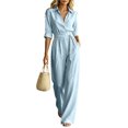thumbnail image 2 of Aimik Jumpsuits for Women Fashion 3/4 Sleeve Lapel Belted Wide Leg Jumpsuits Summer Fall Womens One Piece Overalls, 2 of 6