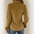 thumbnail image 5 of Womens Velvet Button Down Shirts Velour Flounce Long Sleeve Lapel Collared Slim Fit Dressy Blouse for Business Casual Work Office Fall Fashion, Yellow, M, 5 of 7