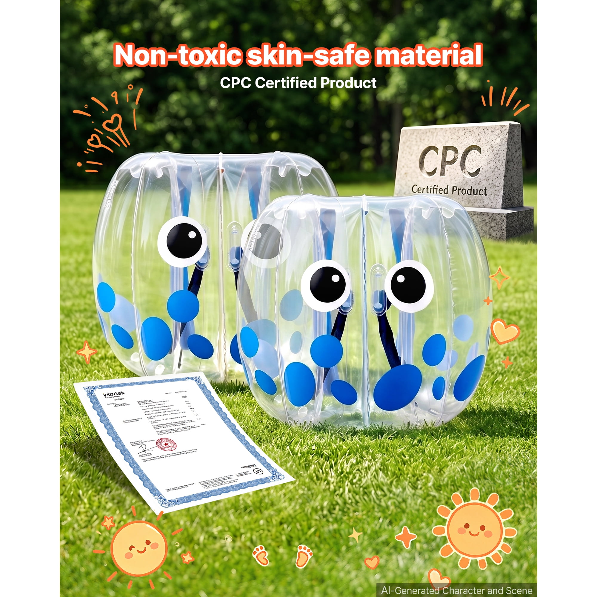 KFFKFF 2-Pack Inflatable Bumper Balls 4FT Human Bubble for Teens Blue, Ideal for Backyard, Camping, Picnic, Park, Lawn, and Outdoor Team Activities, Durable PVC Material,Sumo Hamster Ball with Handle