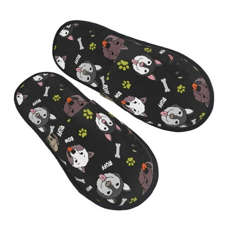 

House Slippers for Women Men - Cute Husky French Bulldog Funny Soft House Shoes Fuzzy Slippers Lightweight Slip-On Cozy House Slippers for Woman Indoor Outdoor
