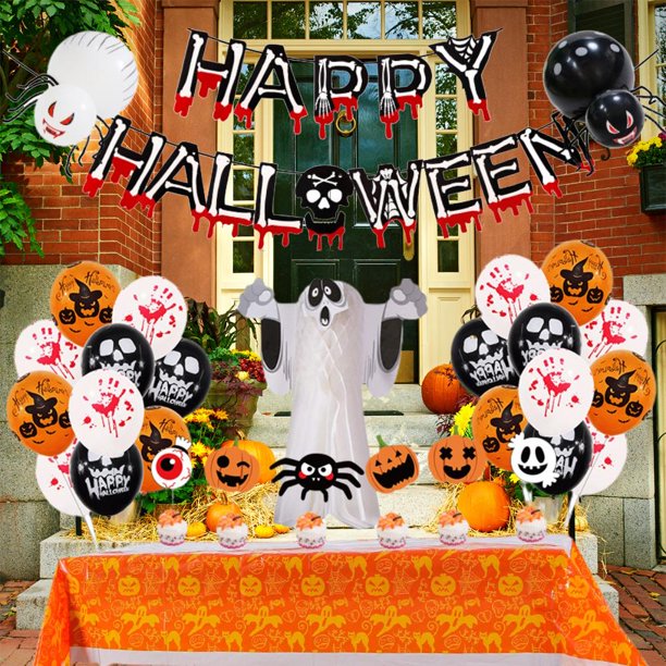 Decoraciones De Halloween Conjunto De Globos De Halloween Bloody Handprint Banner Paper Ghost Party Decor Para School Bar seitruly HA040343-03