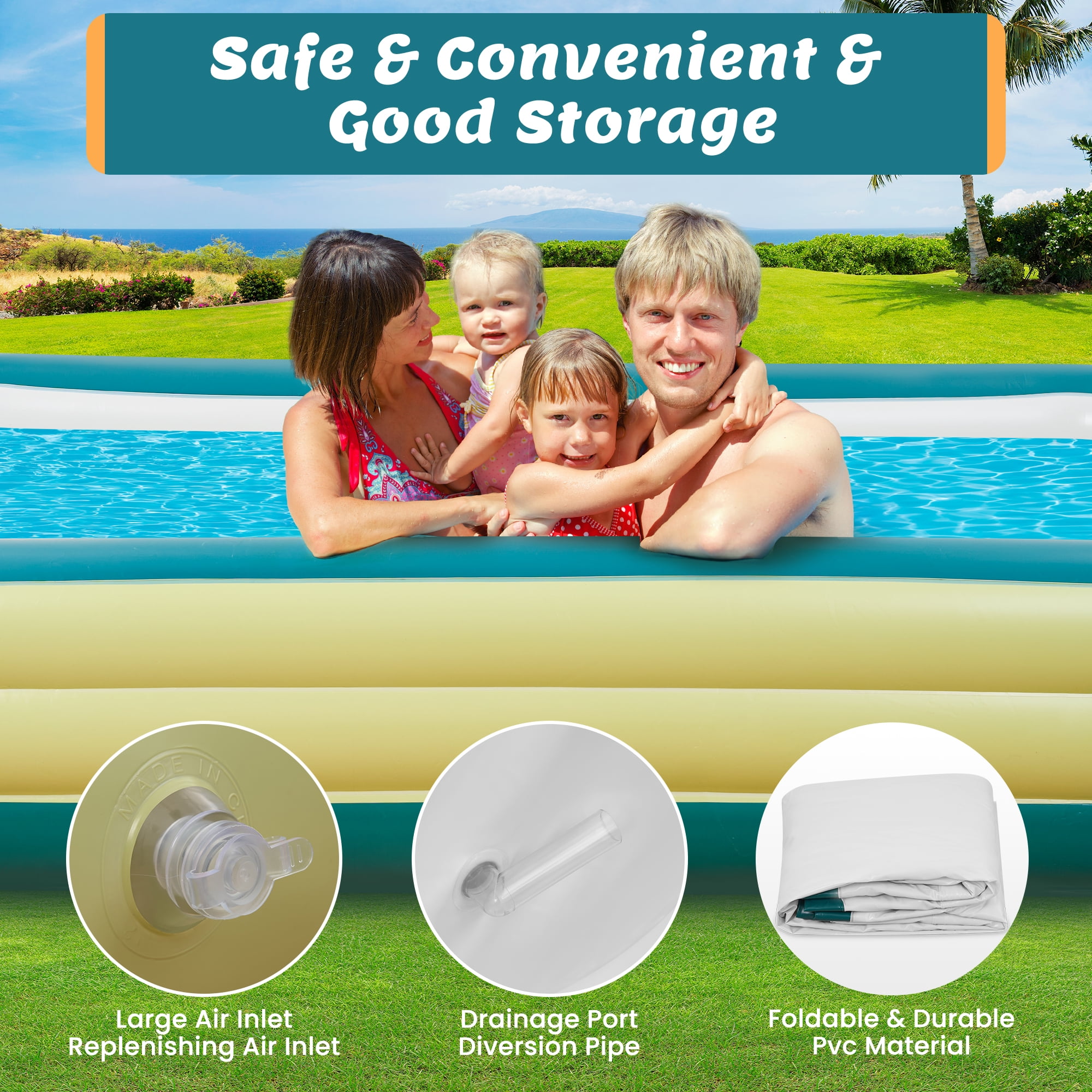 Naipo Inflatable Swimming Pool 120"x72"x22" Blow up Pool , Full-Sized Above Ground Family Pool, Summer Water Party, Backyard, Outdoor Beach Garden Lawn , Yellow