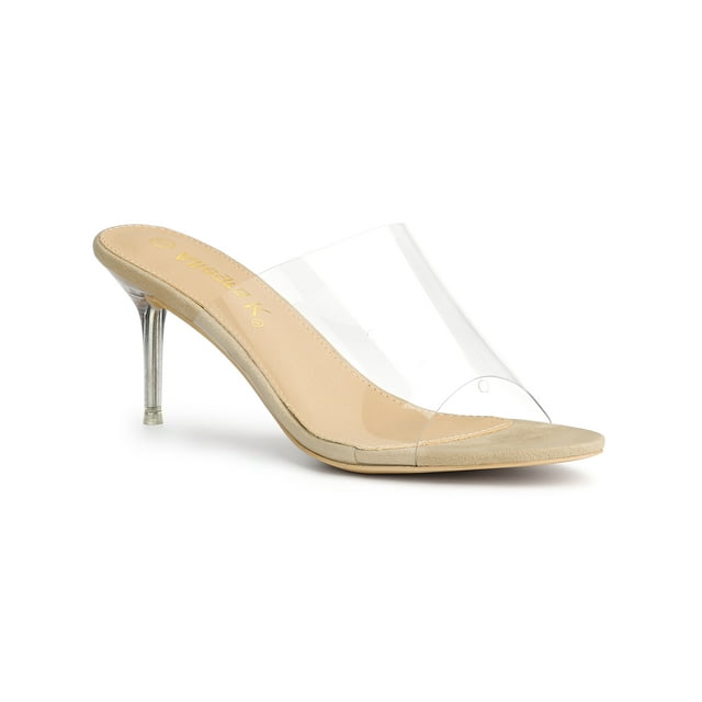 BLISSFUL STEP Sandales à Talons Aiguilles à Bride Transparente pour Femmes Beige 6
