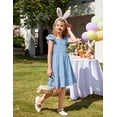 thumbnail image 6 of Arshiner Girls Light Blue Dress Square Neck Off Shoulder with Pockets Easter Flower Girl Dresses Size 10-12, 6 of 8