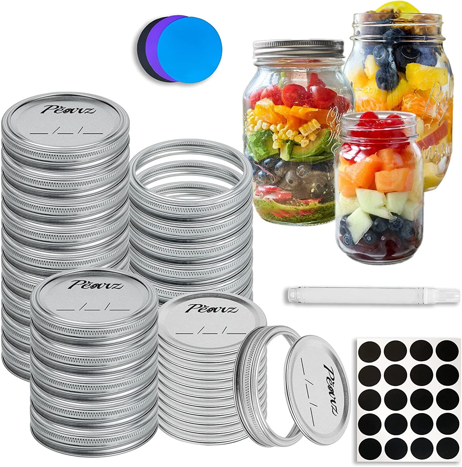 100 pcs (50 pcs Canning Lids + 50 pcs Rings) Regular Mouth Canning Lids