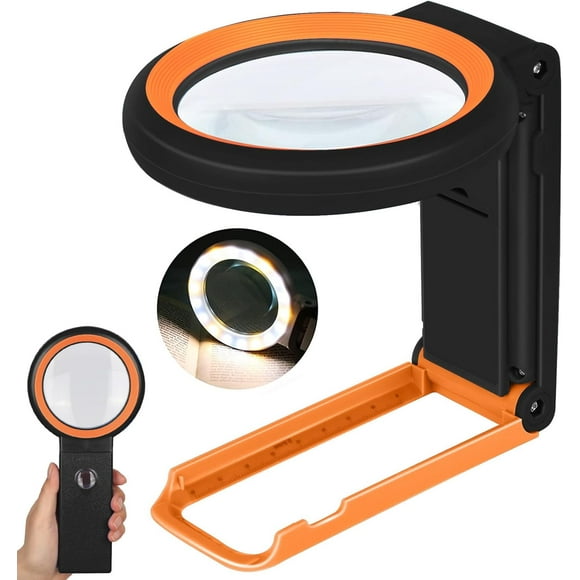 HSHDLDF 30X 40X Magnifying Glass with Light and Stand, Foldable Handheld Magnifying Glass 18 LED Illuminated Lighted Magnifier for Macular Degeneration, Seniors Reading, Close Work, Coins, Jewelry (