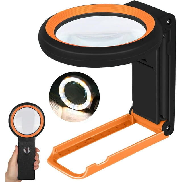 HSHDLDF 30X 40X Magnifying Glass with Light and Stand, Foldable Handheld Magnifying Glass 18 LED Illuminated Lighted Magnifier for Macular Degeneration, Seniors Reading, Close Work, Coins, Jewelry (