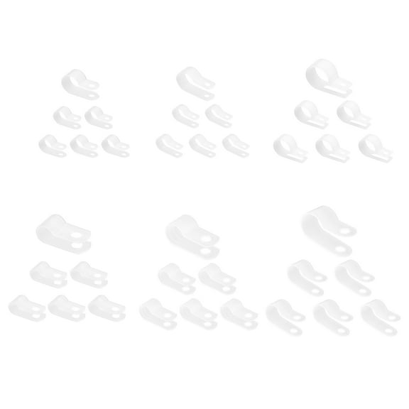 Uxcell 180 Pcs Nylon Plastic R-Type Cable Clamps, 1/4" 5/16" 3/8" 1/2" 5/8" 3/4" Clips Fasteners Assortment Kit, White