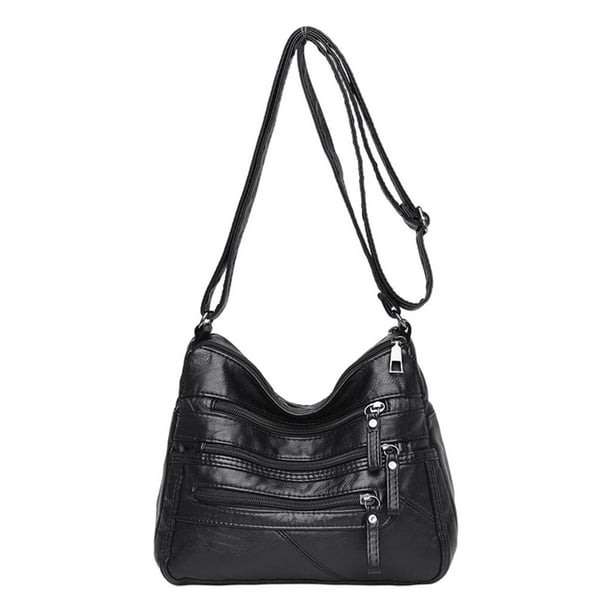 Bolso de mano, bolso de mano, monedero, informal, impermeable, con asa para el hombro, de cuero para mujer B negro