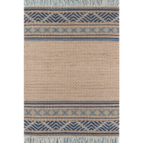 Esme Wool and Cotton Hand Woven Blue Area Rug 5' X 7'