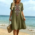 thumbnail image 6 of Uscallm Women's Plus Size V Neck Short Sleeve Embroidery Boho Mini Dress Casual Loose A-Line Mini Dresses for Party, Green XL, 6 of 6