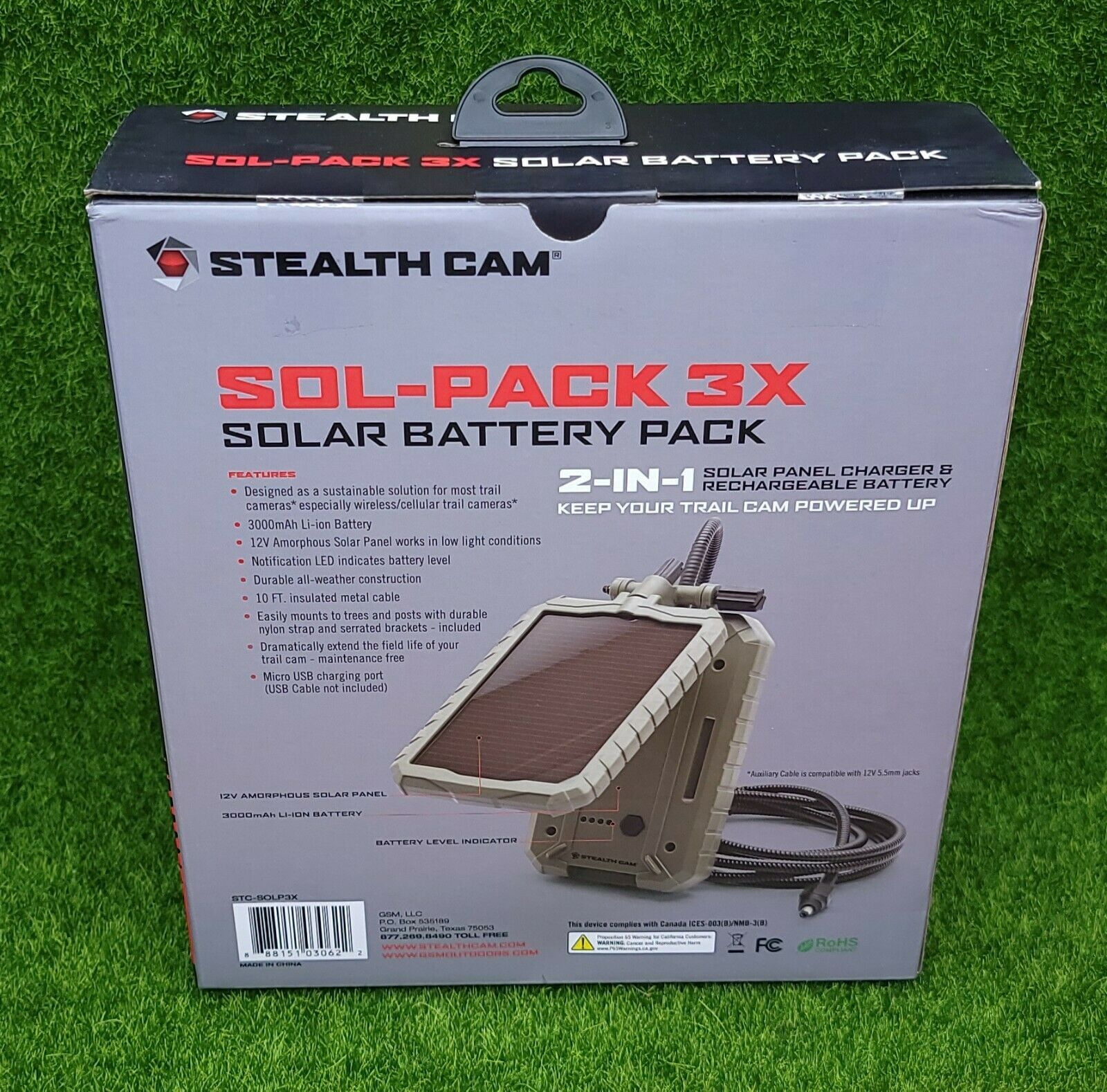 Stealth Cam Solar Battery Pack, 5,000 mAh Li-ion, 12V Solar Panel, Trail Camera Accessory, 10.95"