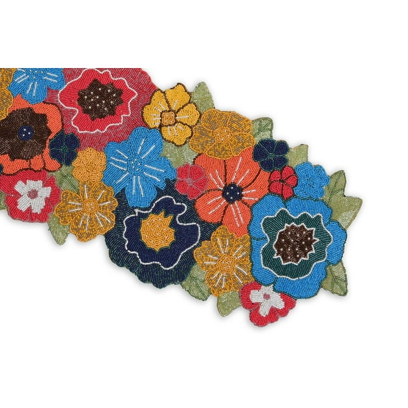 Multicolor Floral Table Runner, Handmade Table Runner, Beaded Table Topper 13X36 Inch