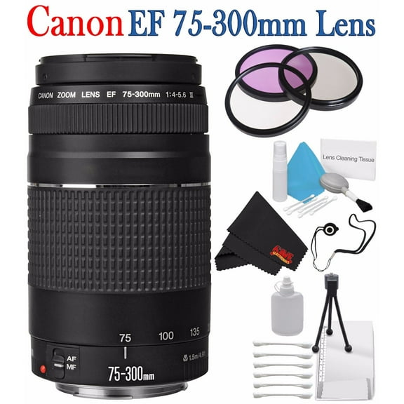 Canon EF 75-300mm F/4-5.6 III Telephoto Zoom Lens   58mm 3 Piece Filter Kit   Lens Cap Keeper   Deluxe Starter Kit   Deluxe 3pc Lens Cleaning Kit Bundle (International Version)