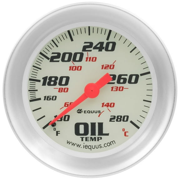 Equus 2-5/8 Dia Oil Temp Gauge Silver 130-280