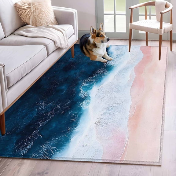 Navy Blue Pink Area Rug 3x5 Washable Rug Non Slip Watercolor Abstract Art Landscape Large Area Rug Indoor Floor Carpet for Entryway Bedroom Kitchen Living Room Home Office Dining Room Nursery