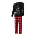 thumbnail image 3 of Pijamas navideños familiares a juego, camisetas de manga larga con estampado de árbol de Navidad y luces de guirnalda + pantalones/monos a cuadros con cintura elástica., 3 of 8
