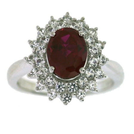 Sterling silver created ruby with created white sapphire lady di ring