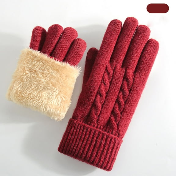 Sunvit-Panties Red Women and Men Winter Gloves - Acrylic Cable Knit Thermal Warm Gloves with Fleece Lining, One Size Fits Most Adults for Daily & Outdoor Cold Weather Use,Size Free Size