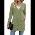 thumbnail image 1 of Cárdigan de Otoño para Mujer, de Punto Suave, de Larga, Abierto Al Frente y con Bolsillos. Verde L, 1 of 8