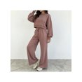 thumbnail image 6 of Zynoxe Women Suits 2 Piece Set with Pockets Classic Round Neck Long Sleeve Crop Sweatshirt & Drawstring Wide Leg Pants Suit Fashion Polka Dot Sweatsuit Set Vacation Outfits for Women Pink 2XL, 6 of 8