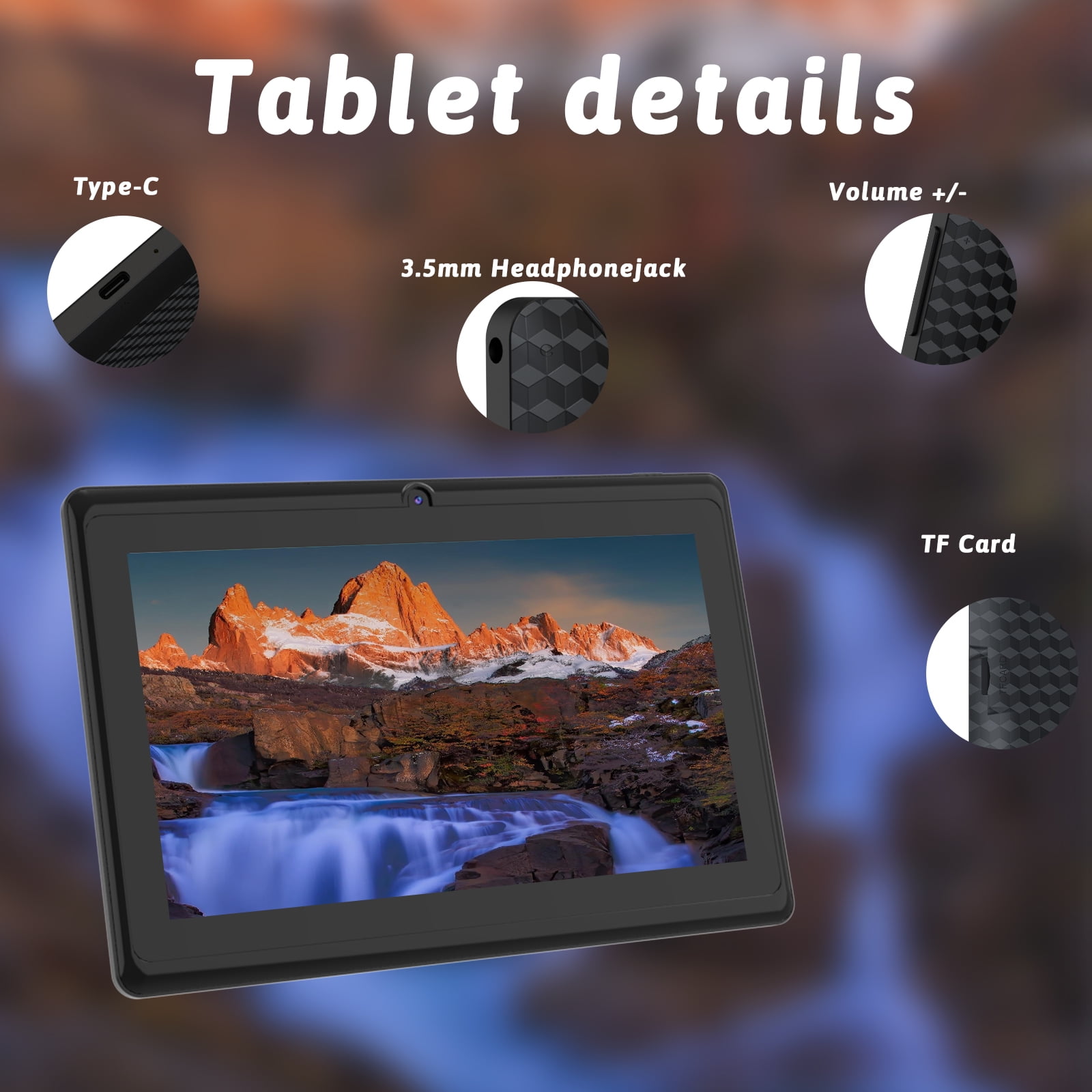Android 12 Tablet 7 inch, 4GB RAM 32GB ROM Tablets, 512GB Expand, Quad-Core 1.5GHz Processor, Dual Camera, IPS HD Display Screen, WiFi, BT, 7" Tablet.