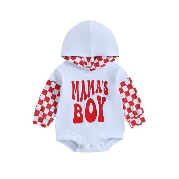 Bagilaanoe Newborn Baby Boy Hooded Romper Sweatshirt Long Sleeve Bodysuit Plaid Letter Print Pullover 3M 6M 12M 18M 24M Infant Casual Tee Tops