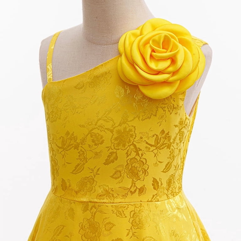 yellow theme party dress Girls Canary Yellow Tulle Dress: Puffed Sleeves, Pastel Hearts
