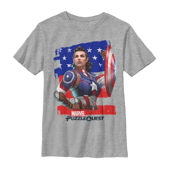 Boy's Marvel Puzzle Quest Peggy Carter Graphic Tee Athletic Heather Large
