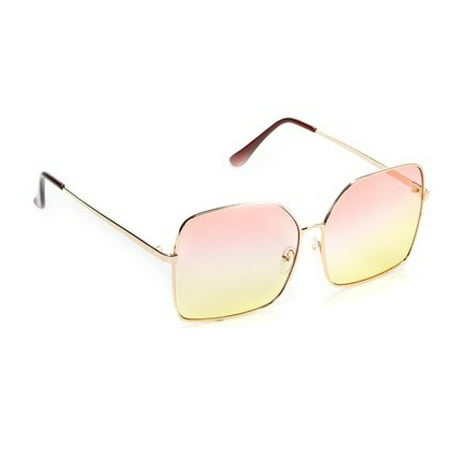 Women's Oversize Metal Frame Two - Toned Gradient Lens Square Sunglasses P4157