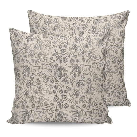 Pillow Covers 20x20 Set of 2, Vintage Flowers Throw Pillow Covers Decorative Couch Cushion Cover, Branch Plants Beige Botanical Rustic Microfiber Soft Square Pillowcases for Bedroom Living Room Sofa