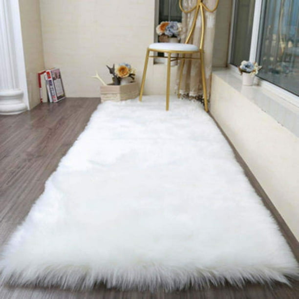 Faux Sheepskin Fur Area Rug White, White Fluffy Rugs For Bedroom