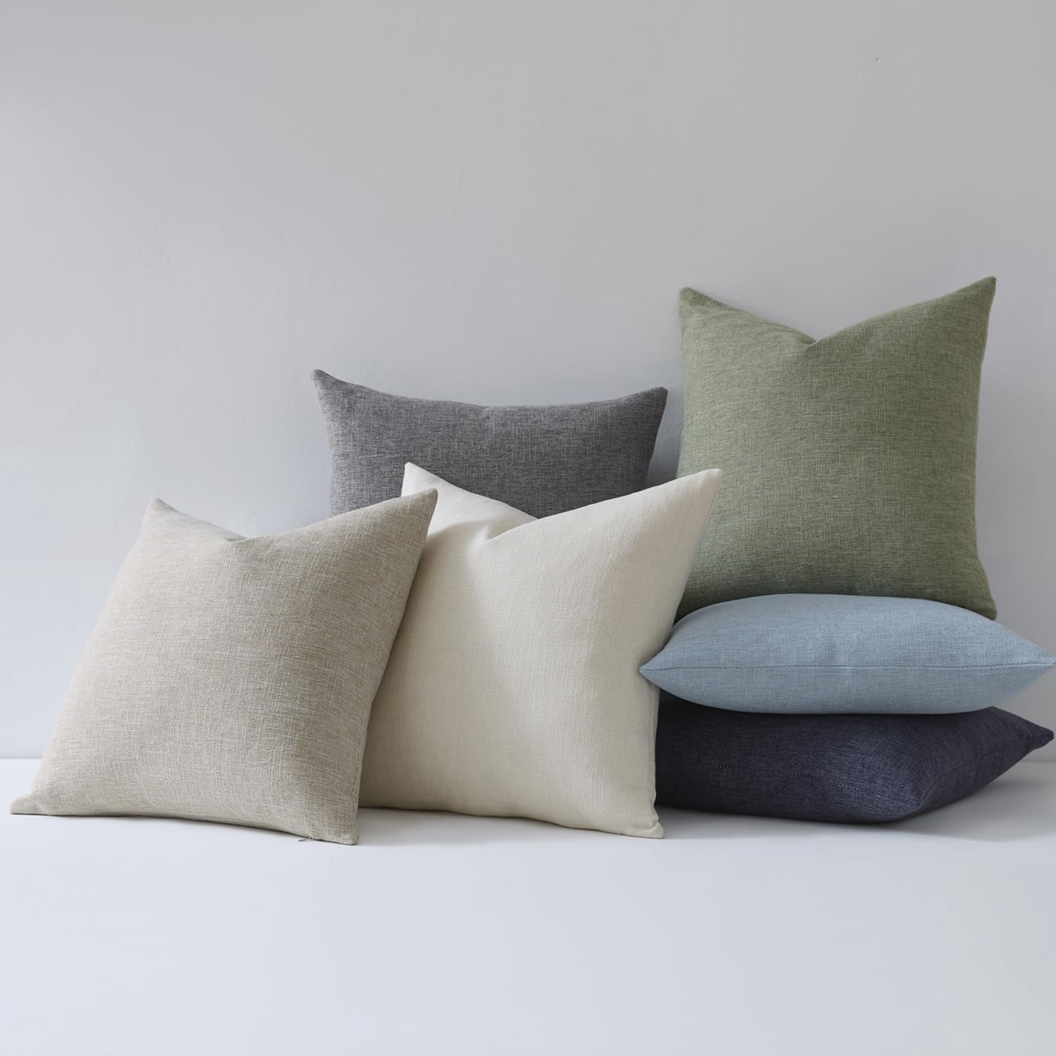 Set Of 2 Dark Sage Throw Pillow Covers 18x18  Modern Farmhouse Linen Blend Decorative For Couch Sofa Bed Neutral Home Decor