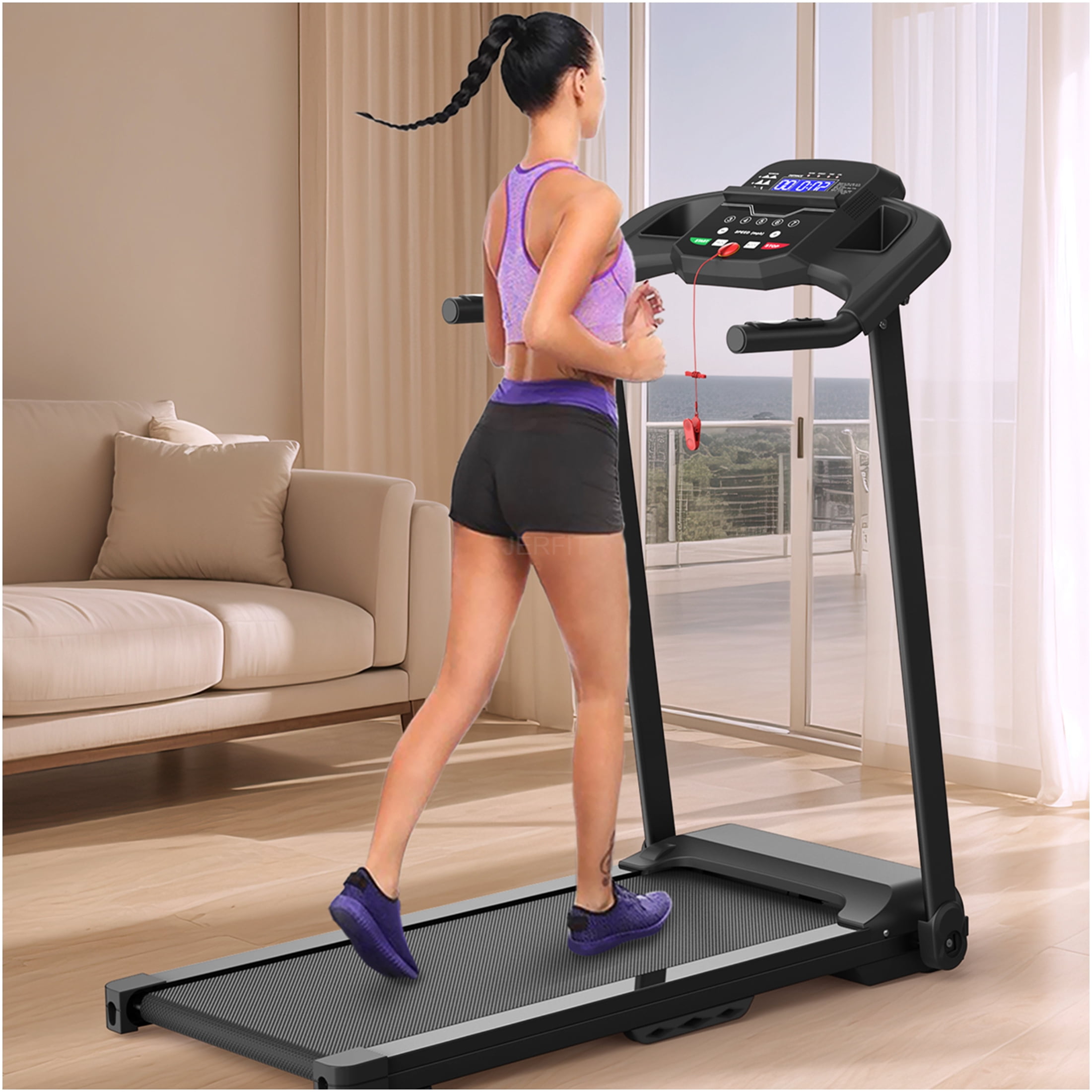 JERFIT 2025 2.5HP Folding Treadmill for Home, Electric Running Machine w/Shock Absorption, LCD Display & Bluetooth Speaker, Supports 265lbs, Space Saving Design
