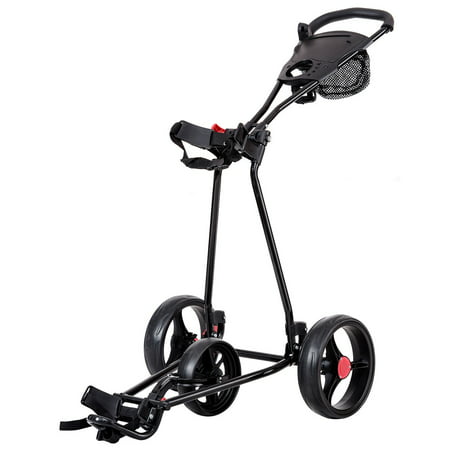 Costway Foldable 3 Wheel Golf Pull Push Cart Trolley Scorecard Drink Holder Mesh (Best Push Cart Bag)