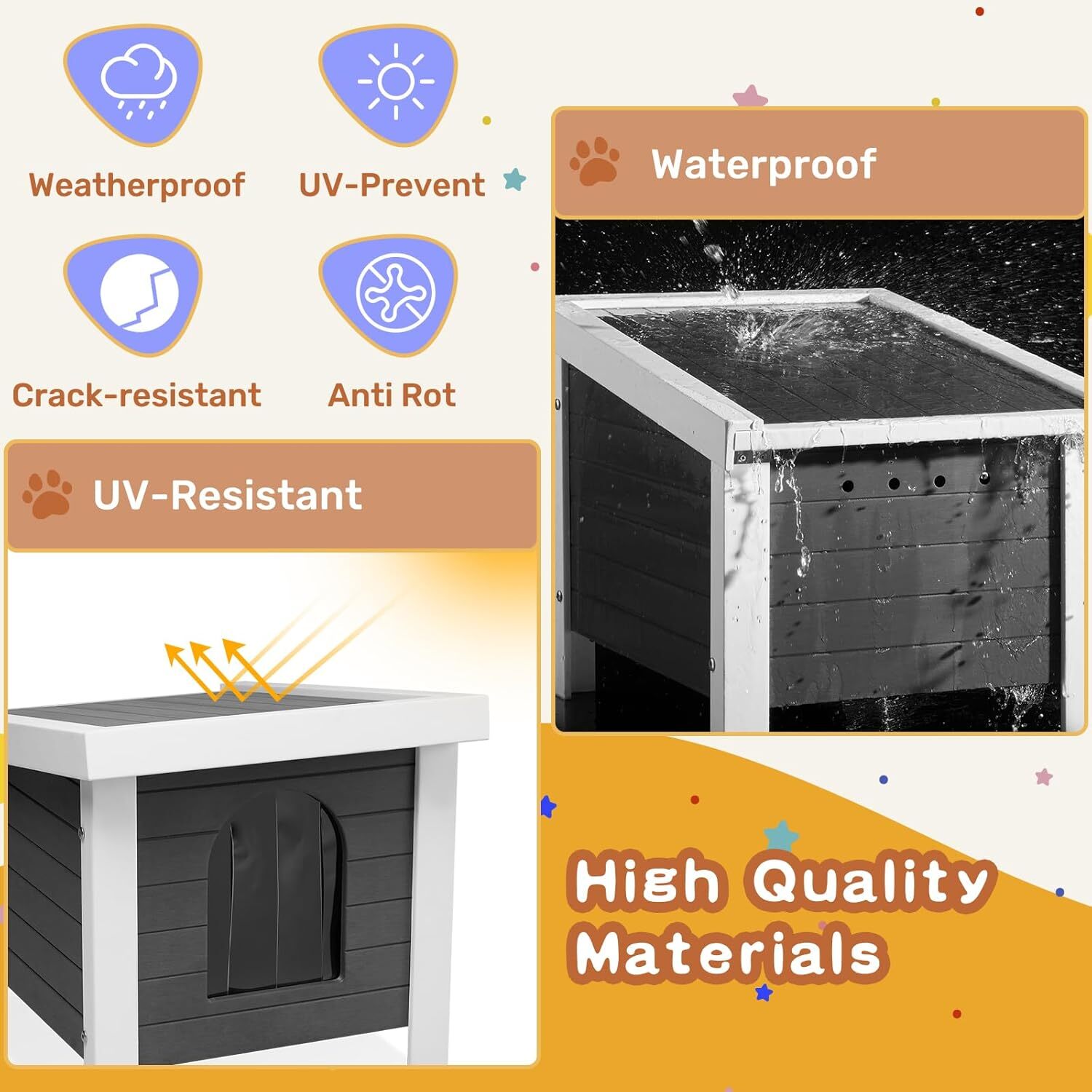 GONICHA 24 "Poly Lumber Outdoor Cat House, Weatherproof Cat Houses for Outdoor Cats, Feral Cat Shelter with Vent Plugs for Outdoor and Indoor - Gray