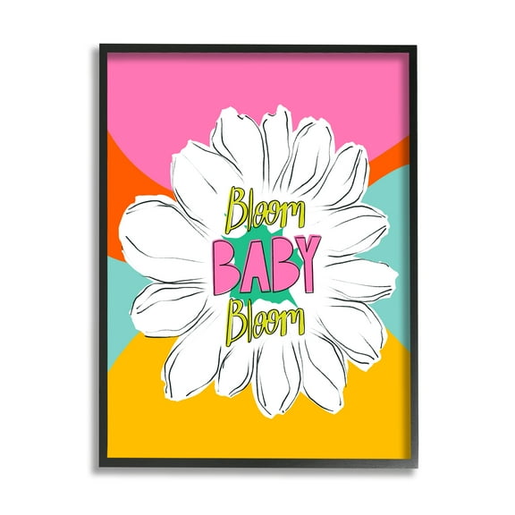 Stupell Industries Bloom Bright Flower Phrase Inspirational Painting Black Framed Art Print Wall Art, 11 x 14