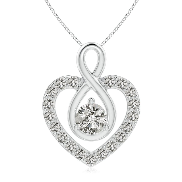 Angara Natural Diamond Necklace - Diamond Heart Pendant with Infinity Loop in Platinum for Women
