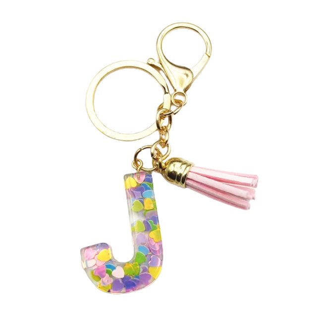 CSChome Initial Keychain with Pink Tassels Colorful Acrylic Initial Keychain with Pink Tassels Decor Letter Cup Pendant Keyring Water Bottle Decoration Birthday Gift