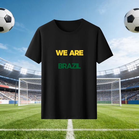 Nmnitkp Sustainable Women's Short Sleeve Tops We Are Brazil Football Fan Graphic T-Shirt, Crew Neck Short Sleeve Casual Tee, Multiple Colors Available Black,L